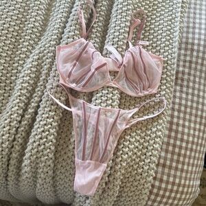 Victoria's Secret Light Pink Sheer Sparkle Mesh Bra & Thong Set